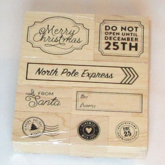Recollections Christmas Noel Wood Stamp Set 8pc NWT - Picture 1 of 2